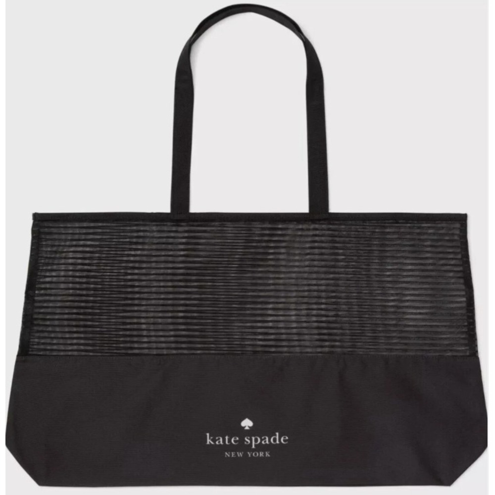 New Kate Spade Black Stripe Mesh Tote 25" x 15" XLarge Shopping Tote